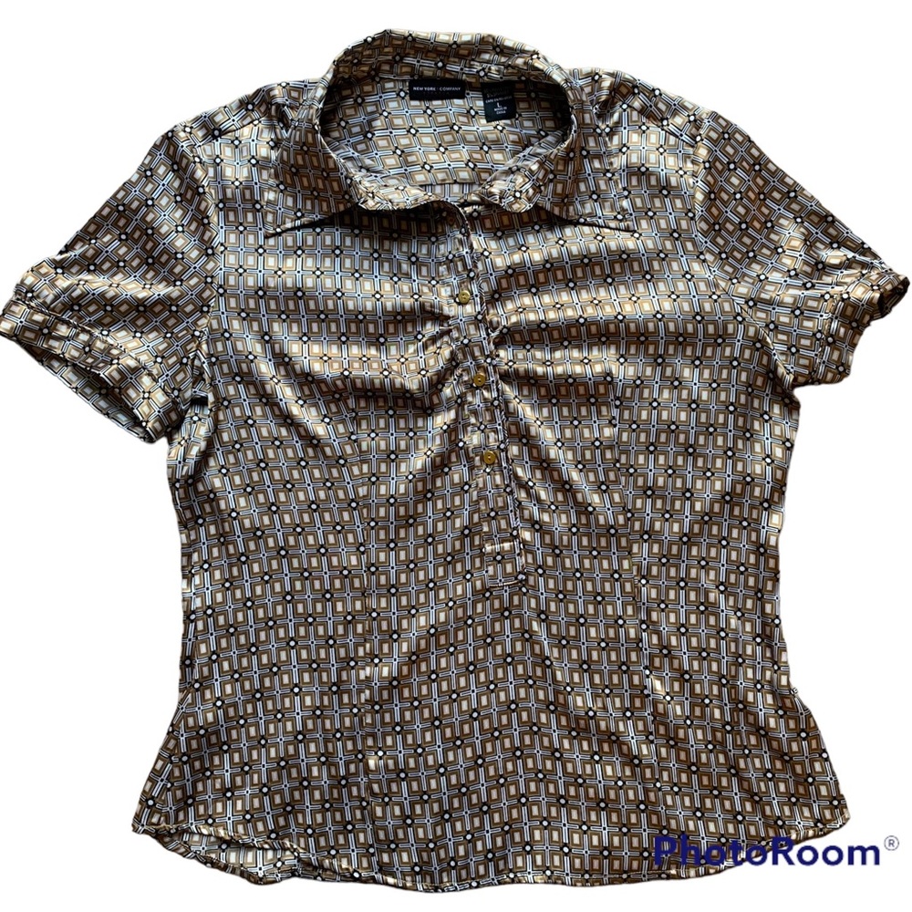 New York & Company gold button down short sleeve blouse, Large